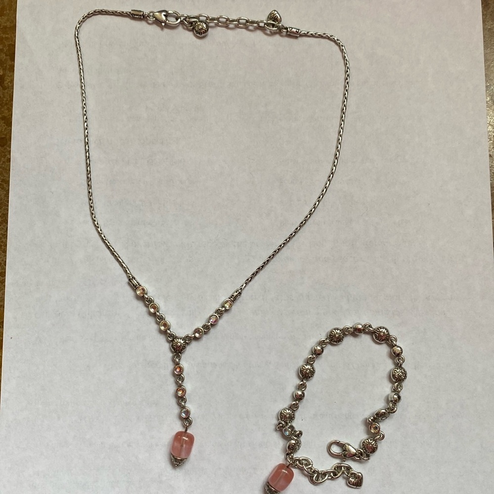 Brighton vintage Rigoletto pink stones and silver Y collar necklace and bracelet